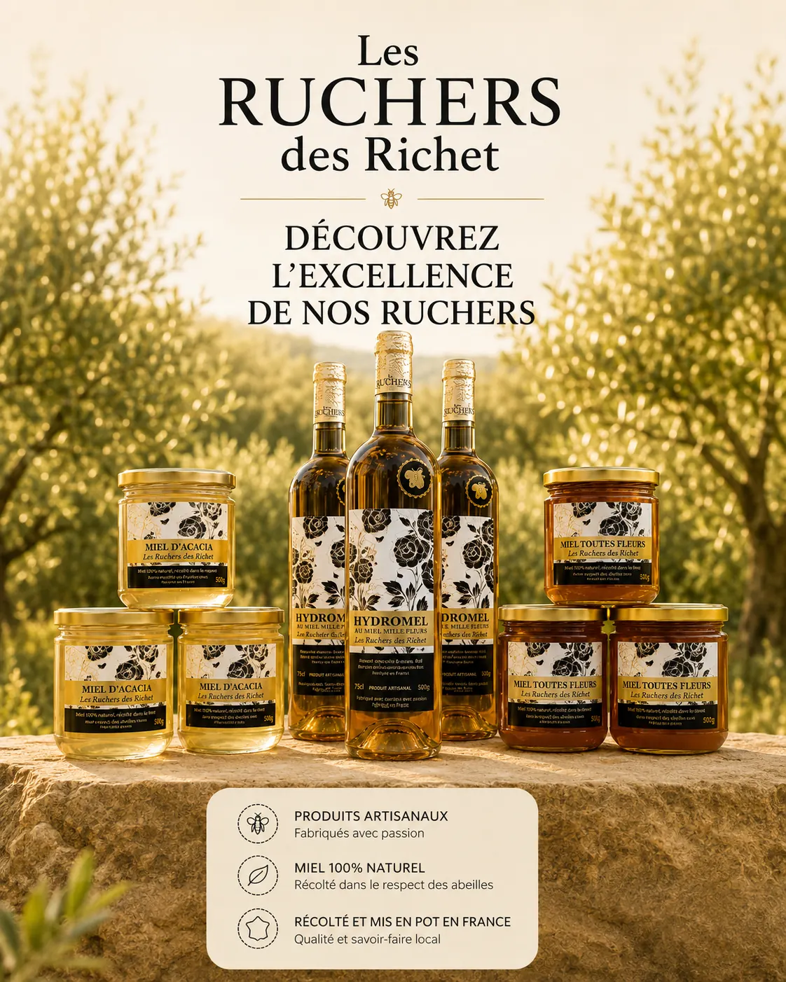 Miels et hydromels des Ruchers des Richet, mis en scène en Provence